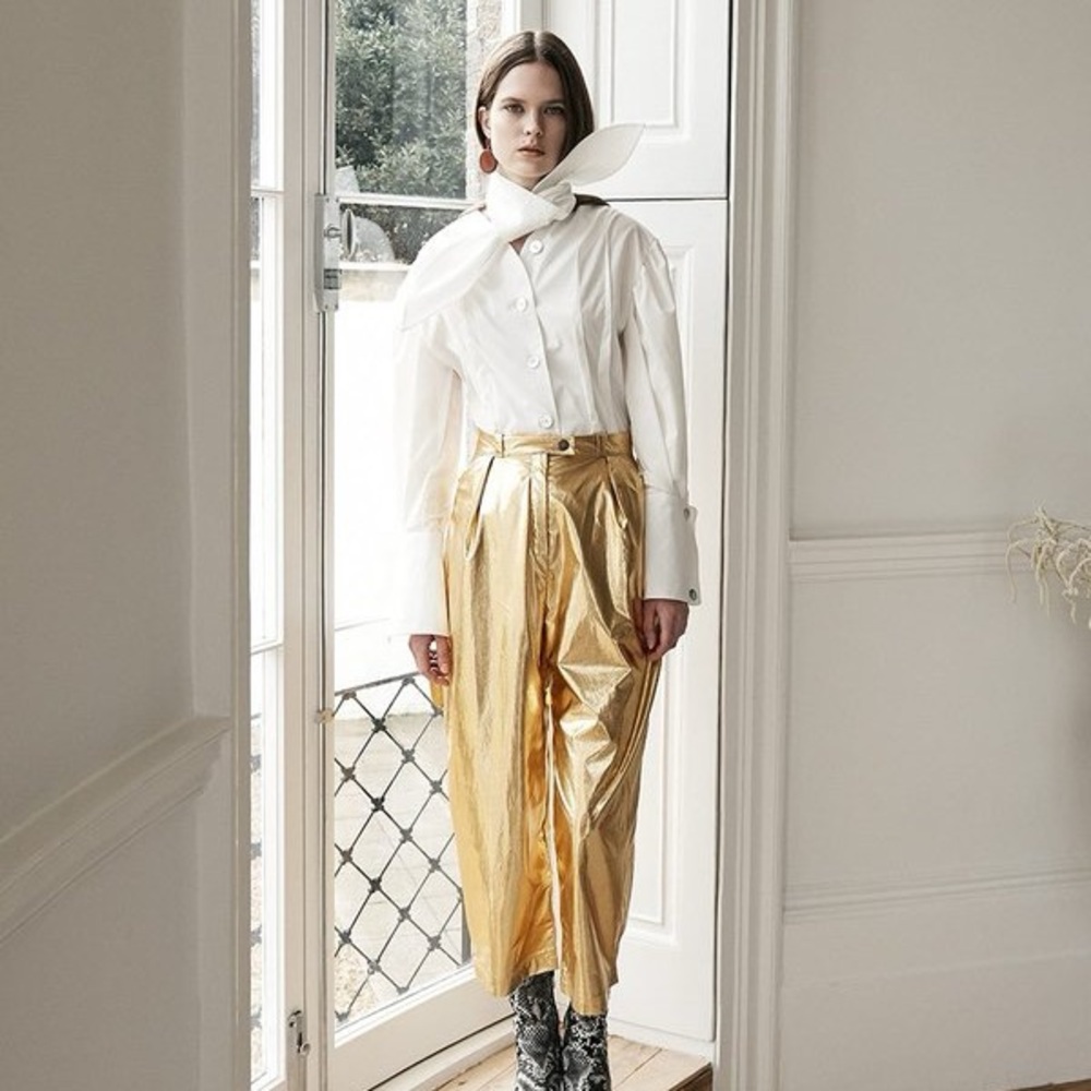 House of Sunny Metallic Gold Wide Leg Pants